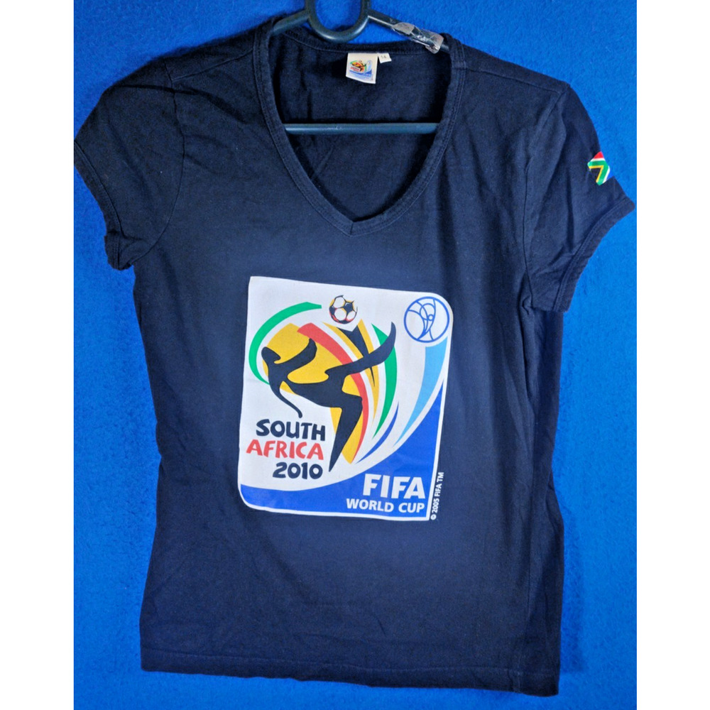 FIFA World Cup 2010 South Africa T-Shirt Women's Size 14 Black Soccer V-Neck